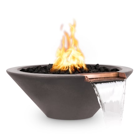 The Outdoor Plus 24 Round Cazo Fire & Water Bowl - GFRC Concrete - Chestnut - Match Lit - Natural Gas OPT-24RFW-CST-NG